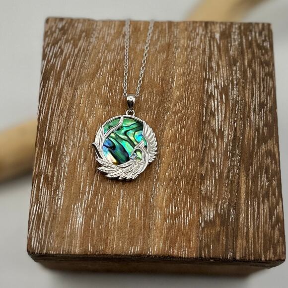 Phoenix Sterling Silver Abalone CZ Necklace - Picture 2 of 5